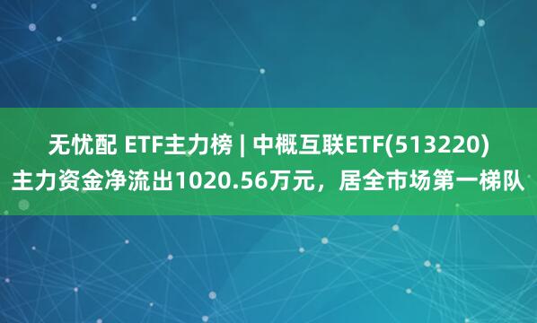 无忧配 ETF主力榜 | 中概互联ETF(513220)主力资金净流出1020.56万元，居全市场第一梯队